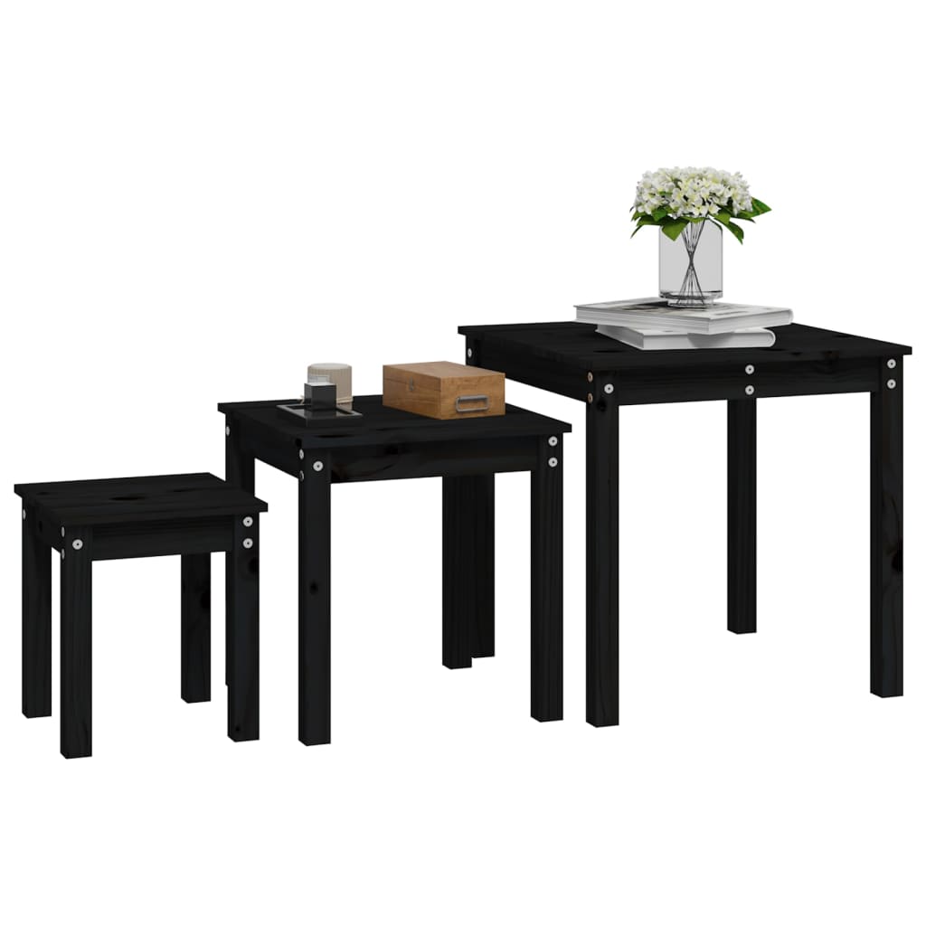 Tables gigognes 3 pcs Noir Bois de pin massif - XIOS
