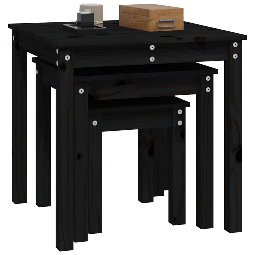Tables gigognes 3 pcs Noir Bois de pin massif - XIOS