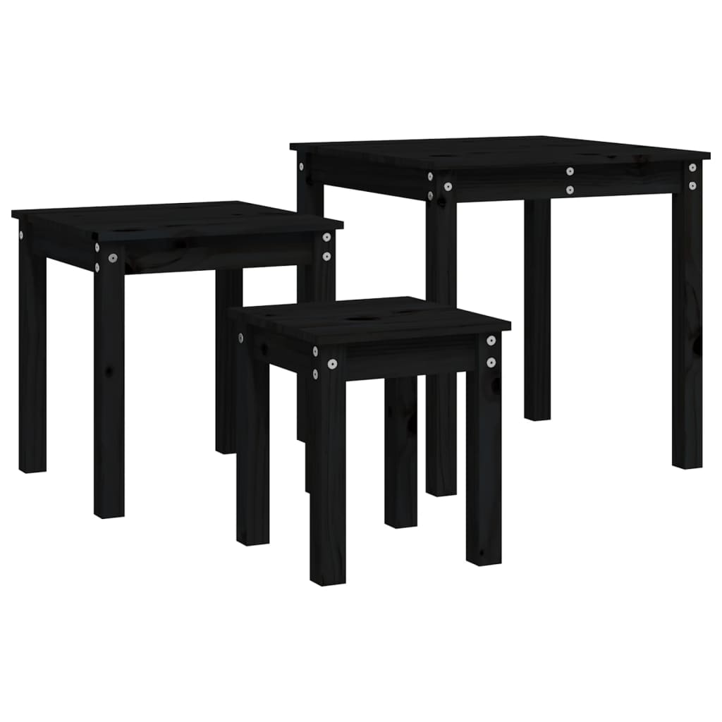 Tables gigognes 3 pcs Noir Bois de pin massif - XIOS