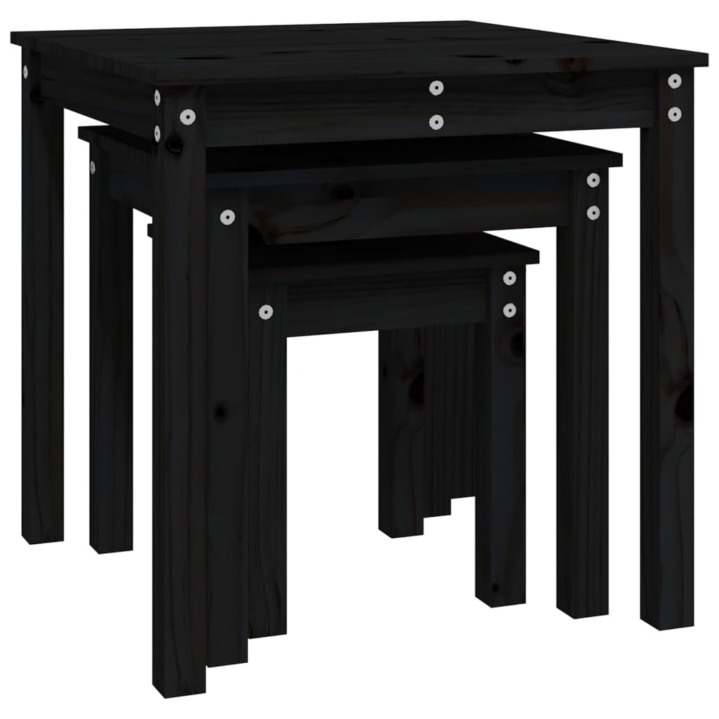 Tables gigognes 3 pcs Noir Bois de pin massif - XIOS