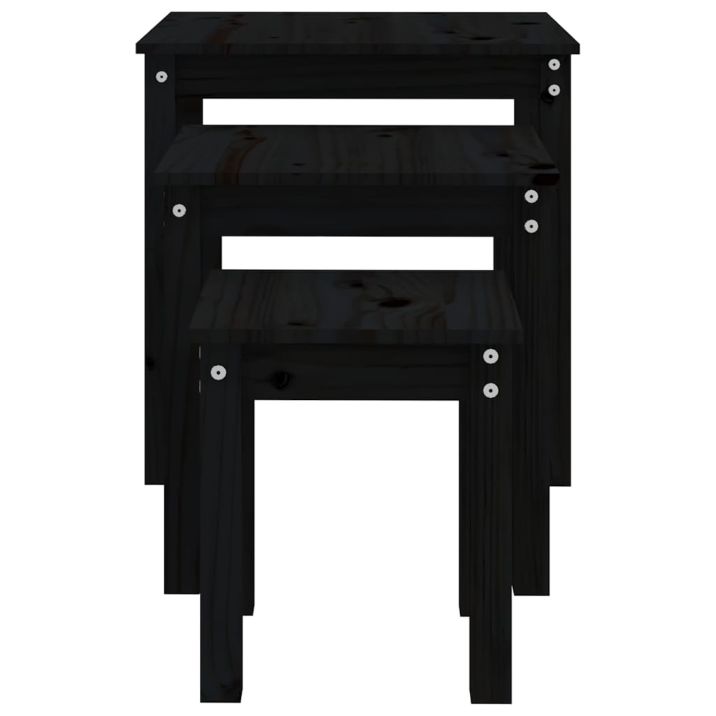 Tables gigognes 3 pcs Noir Bois de pin massif - XIOS