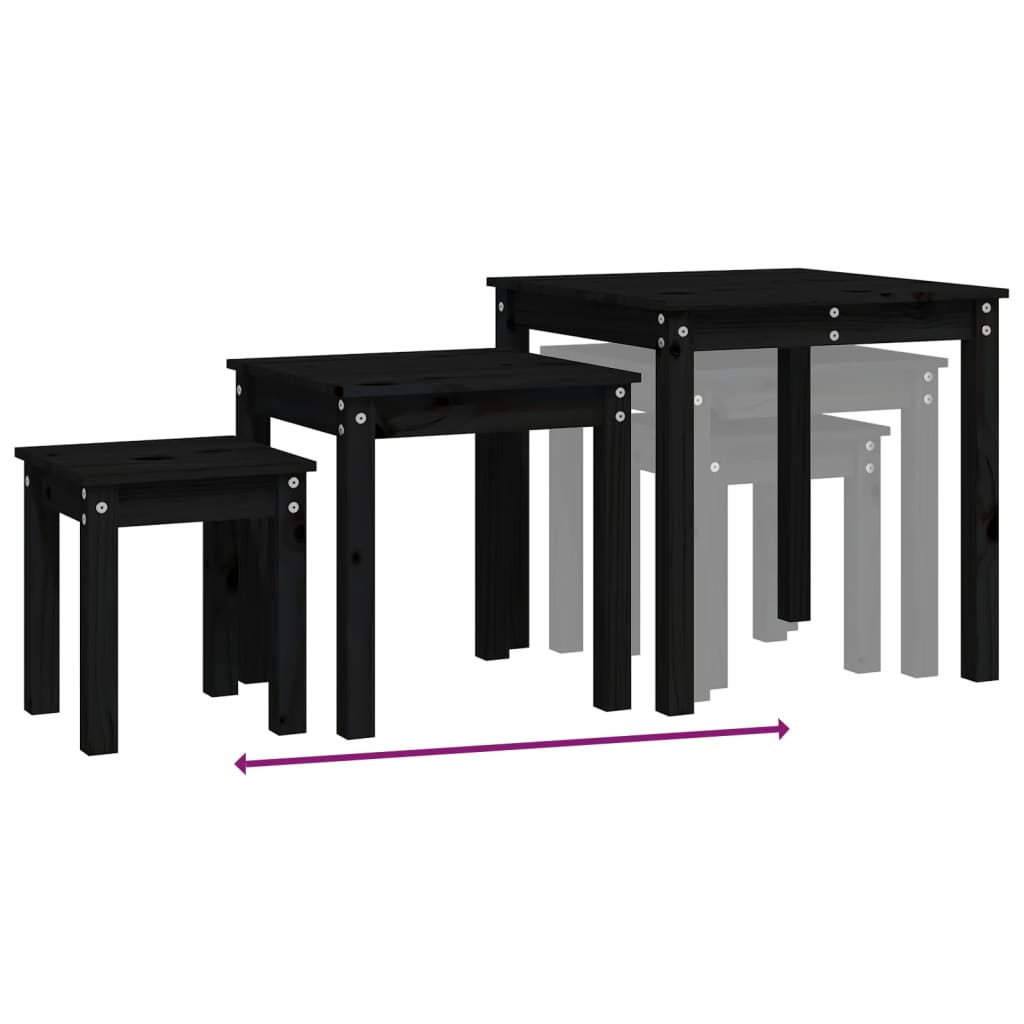 Tables gigognes 3 pcs Noir Bois de pin massif - XIOS