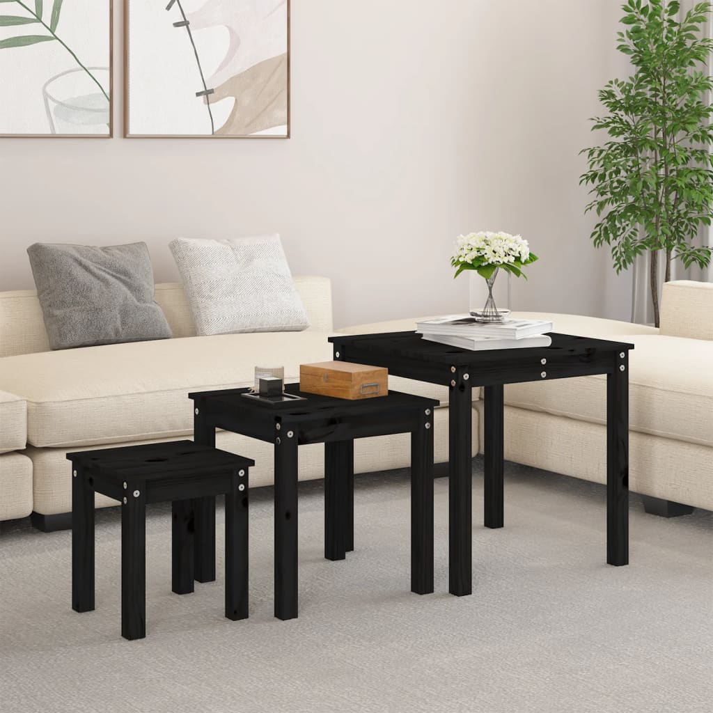 Tables gigognes 3 pcs Noir Bois de pin massif - XIOS