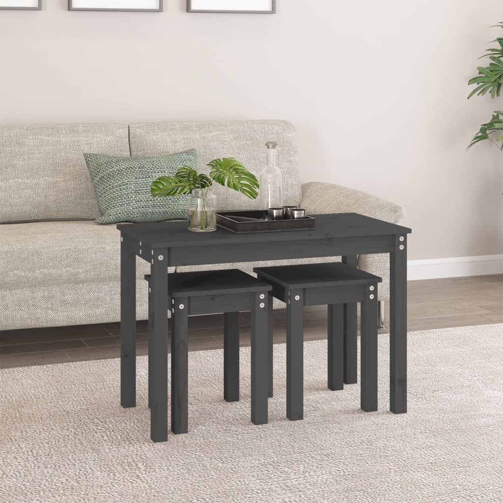 Tables gigognes 3 pcs Gris Bois de pin massif - XIOS