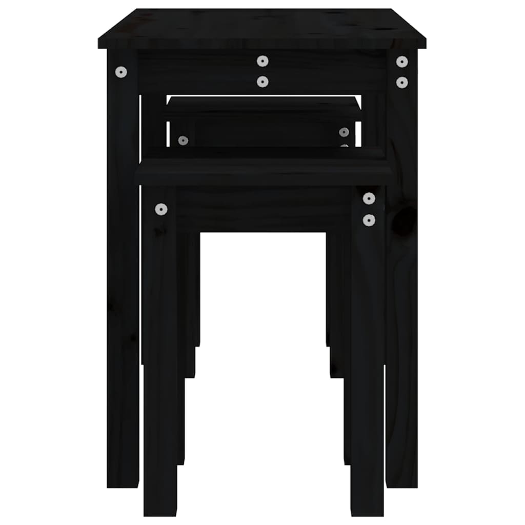 Tables gigognes 3 pcs Noir Bois de pin massif - XIOS