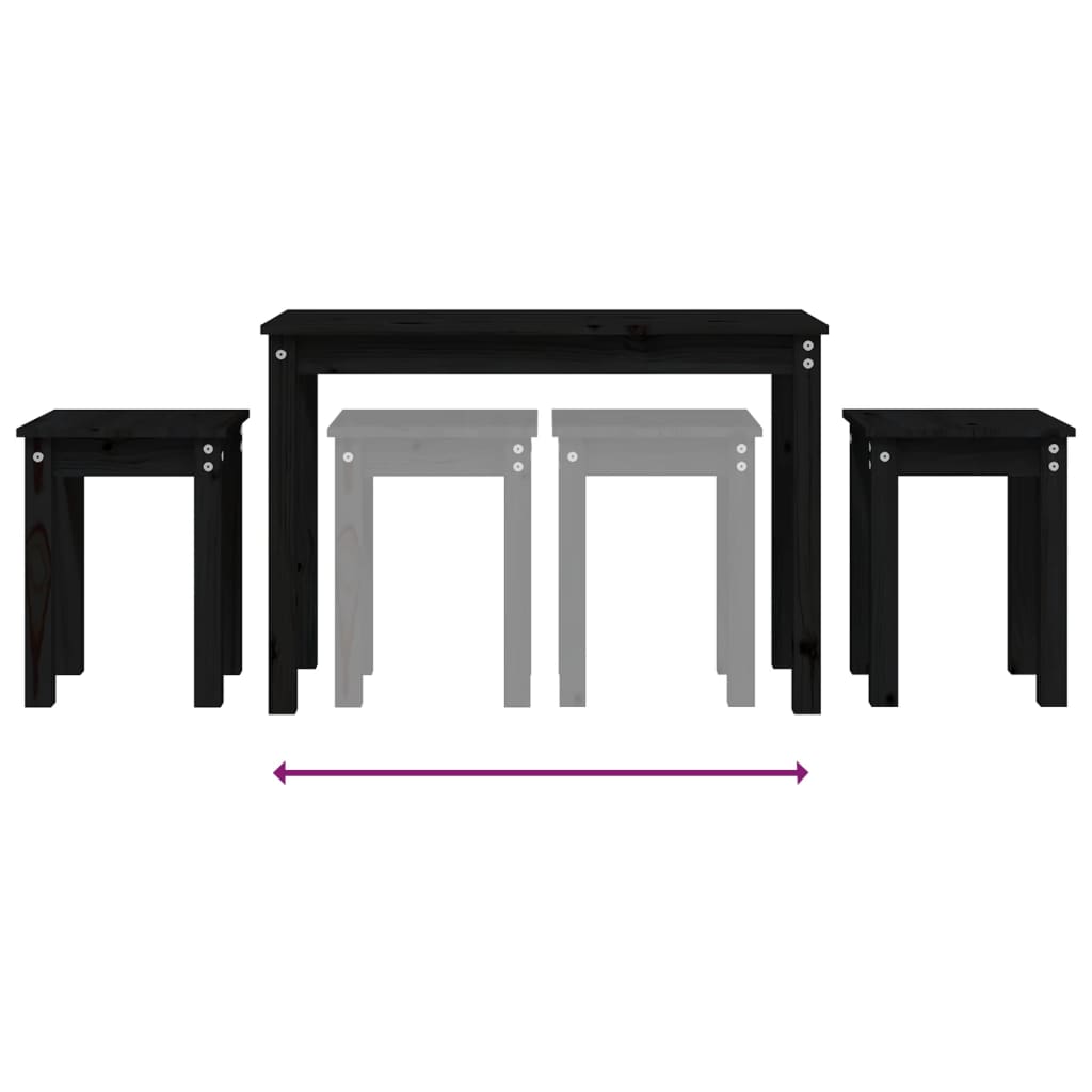 Tables gigognes 3 pcs Noir Bois de pin massif - XIOS