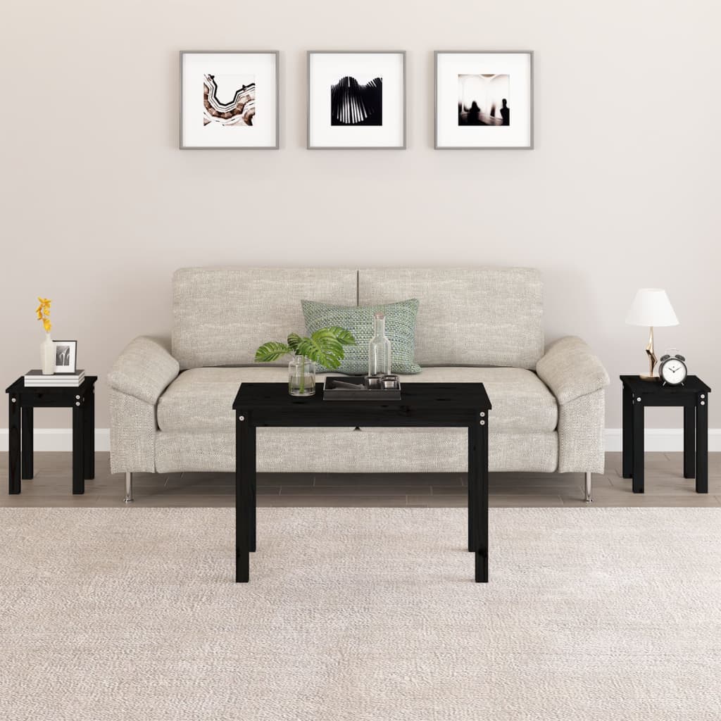 Tables gigognes 3 pcs Noir Bois de pin massif - XIOS