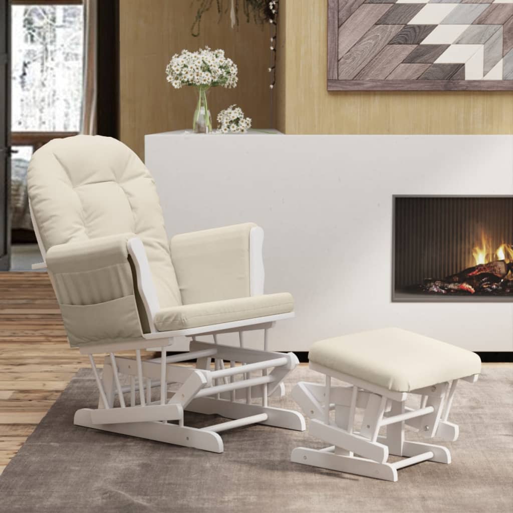 Chaise berçante avec repose-pied Blanc crème Tissu - XIOS