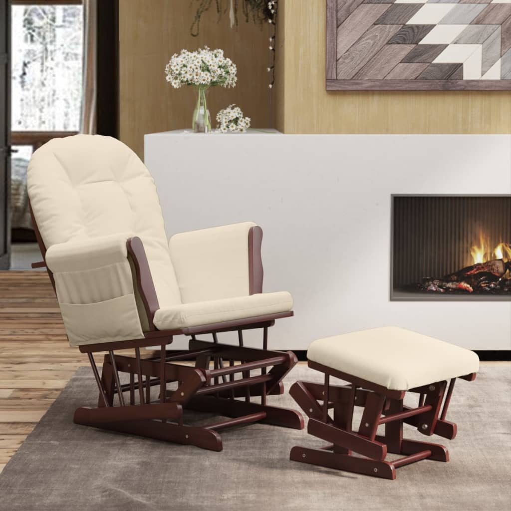 Chaise berçante avec repose-pied Blanc crème Tissu - XIOS