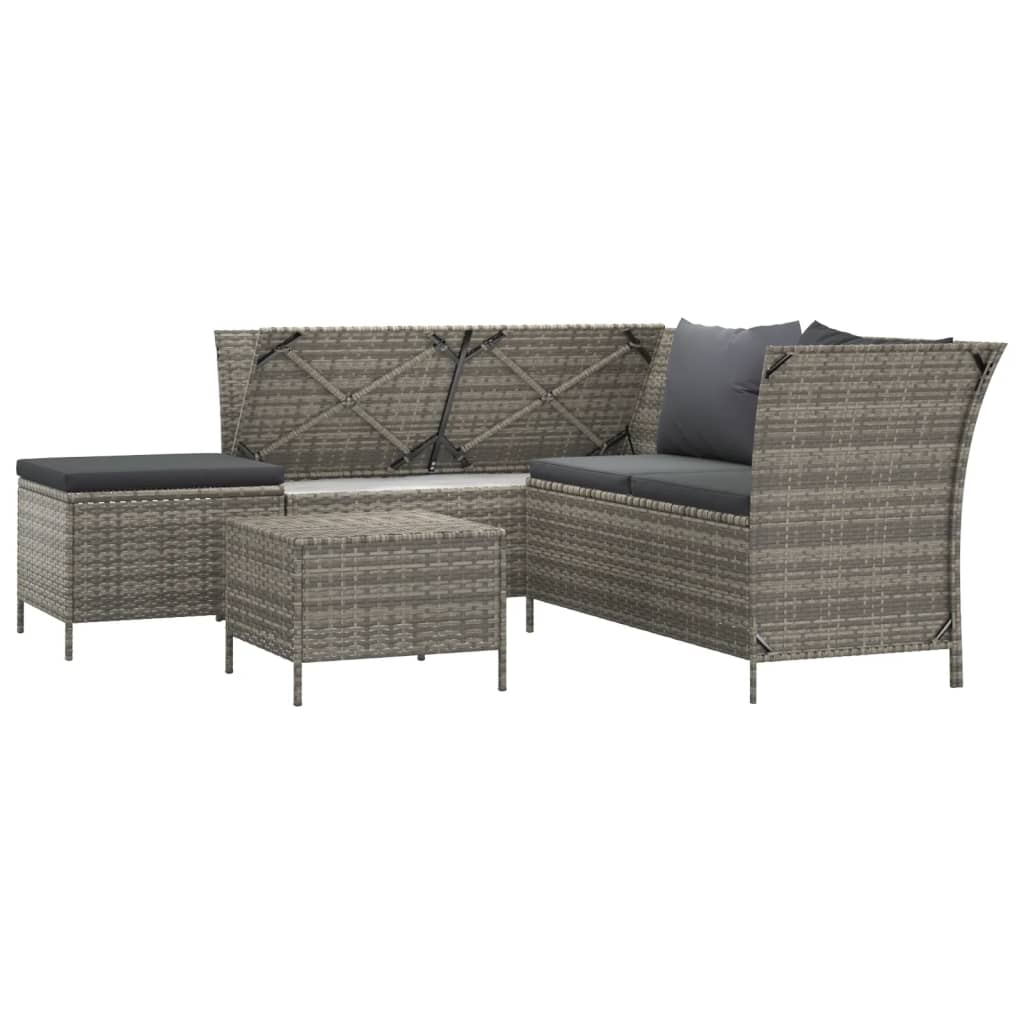 Salon de jardin 4 pcs avec coussins Gris Résine tressée