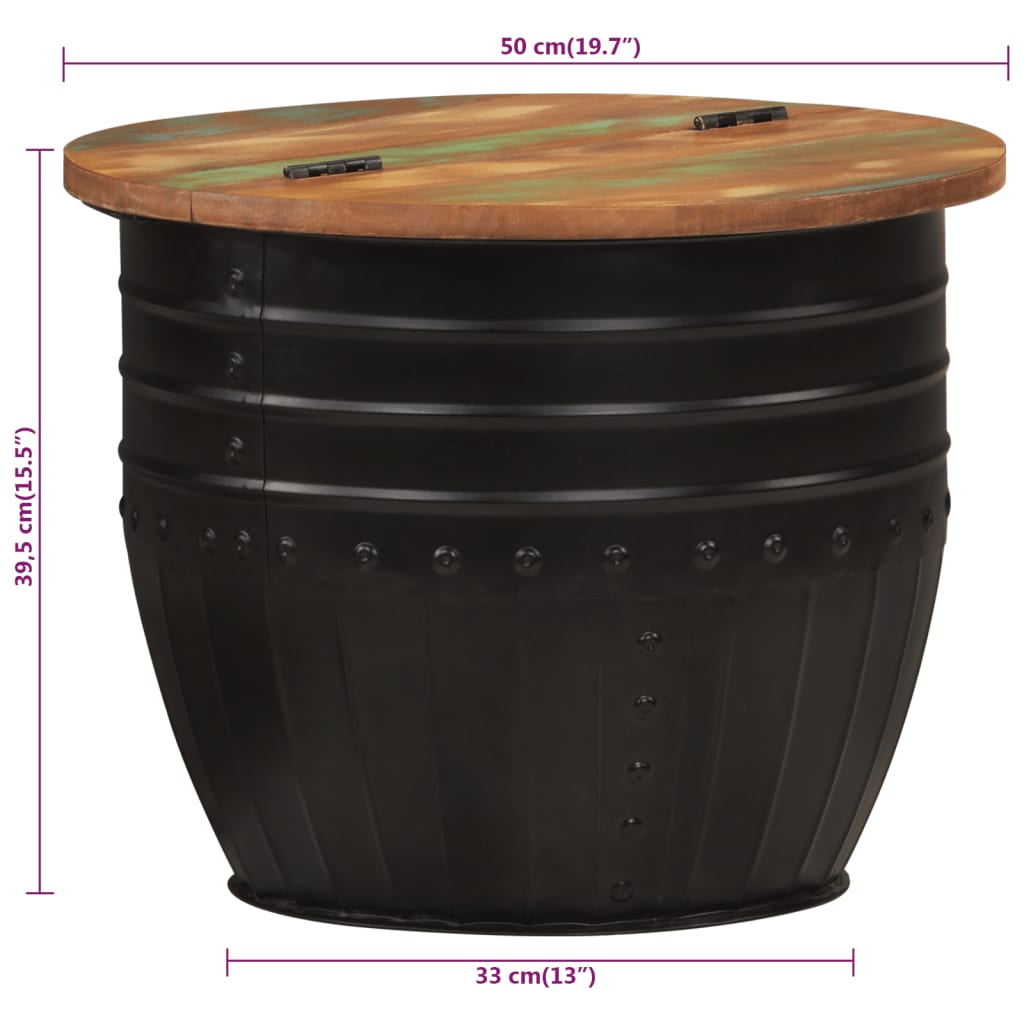 Table basse noir 50x39,5 cm bois de récupération massif - XIOS