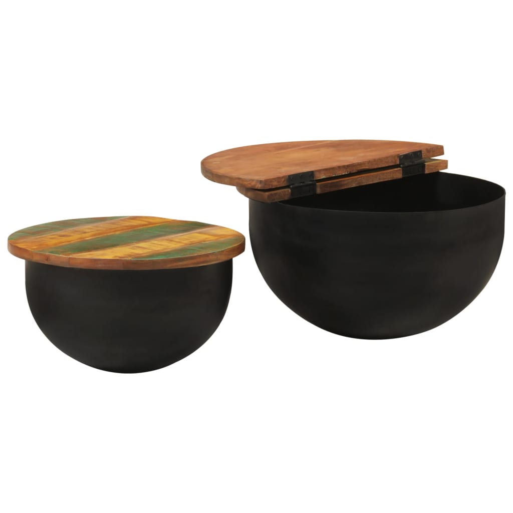 Ensemble de tables basses 2 pcs noir bois récupération massif - XIOS