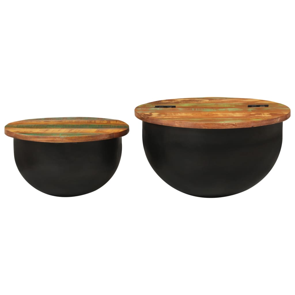 Ensemble de tables basses 2 pcs noir bois récupération massif - XIOS