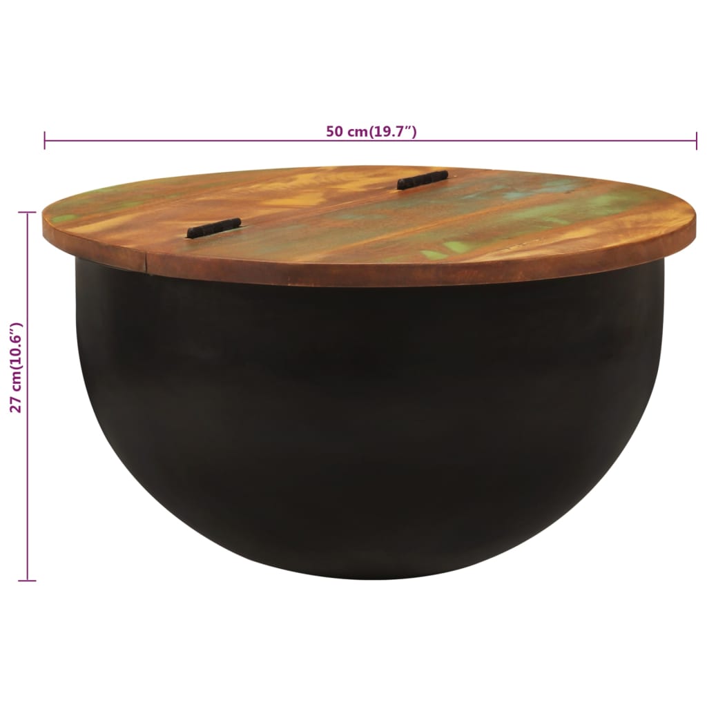 Table basse noir 50x27 cm bois de récupération massif - XIOS