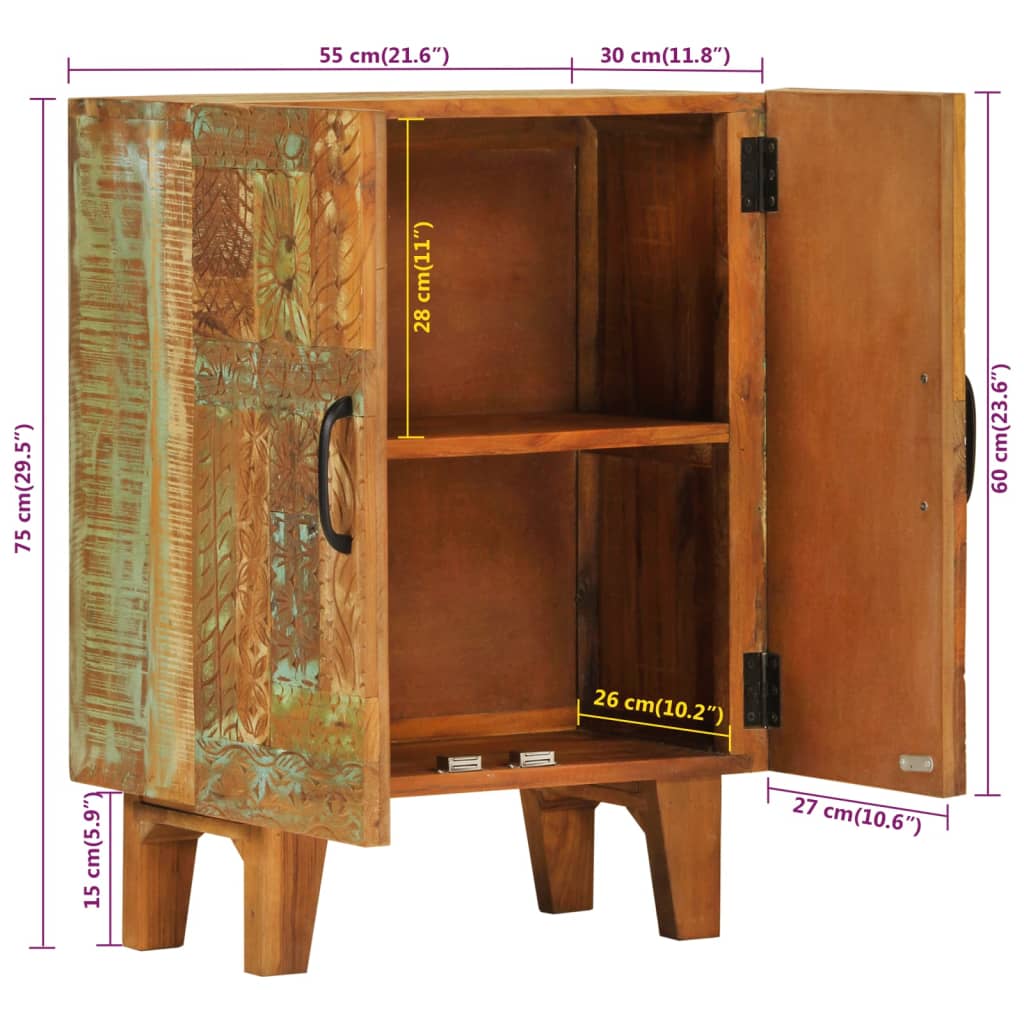 Buffet sculpté à la main 55x30x75 cm bois massif récupération - XIOS