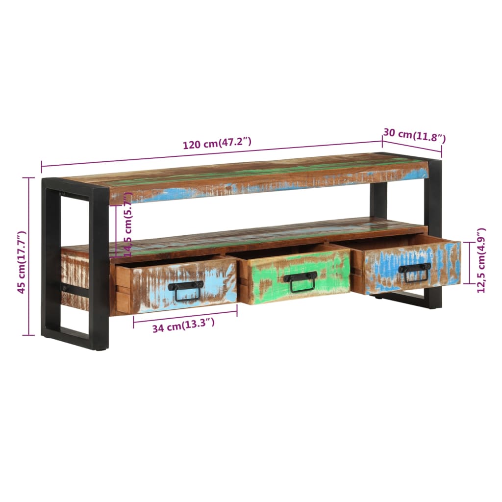 Meuble TV 120x30x45 cm Bois massif de récupération - XIOS