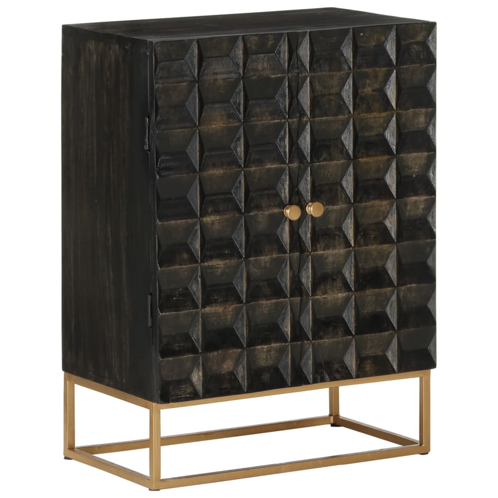 Buffet Noir 55x34x75 cm Bois massif de manguier et fer - XIOS