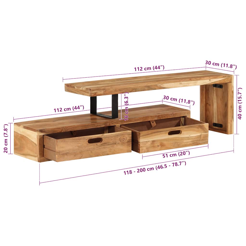 Meuble TV (118-200) x 30 x 40 cm Bois massif d'acacia - XIOS