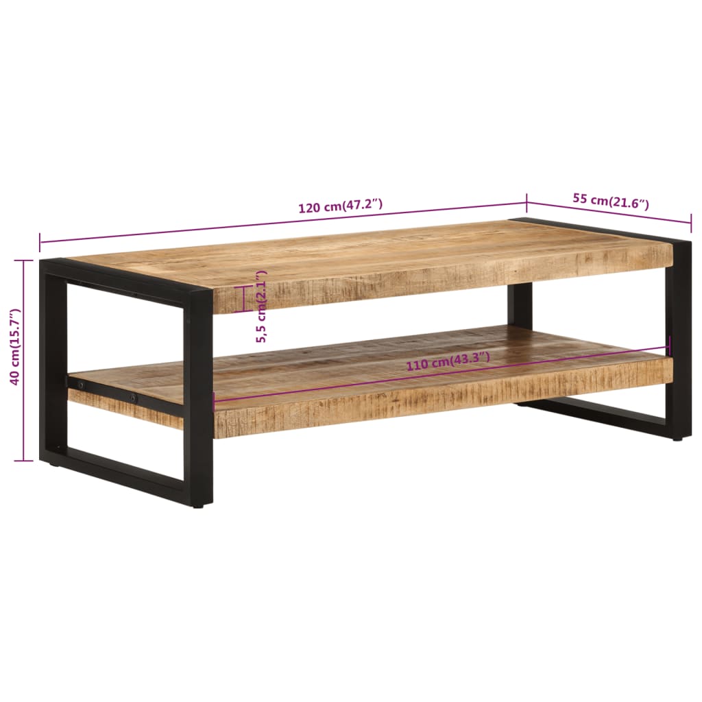 Table basse 120x55x40 cm Bois de manguier massif - XIOS