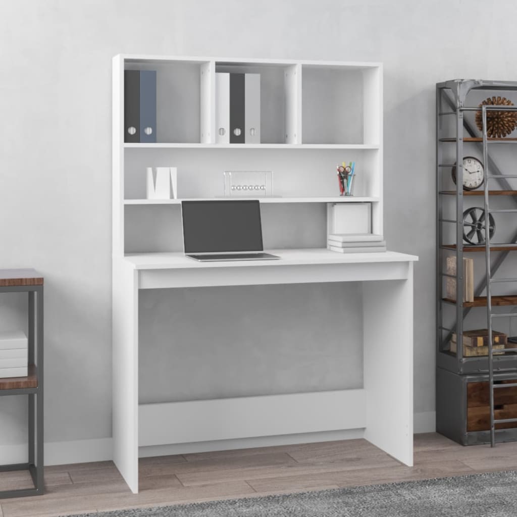 Bureau avec étagères Blanc 102x45x148 cm Bois d'ingénierie - XIOS