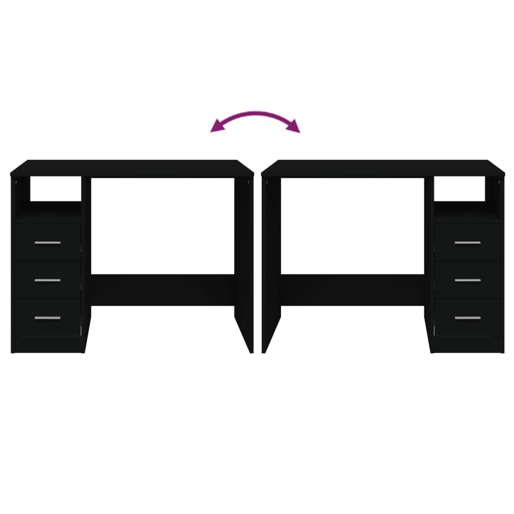 Bureau avec tiroirs Noir 102x50x76 cm Bois d'ingénierie - XIOS