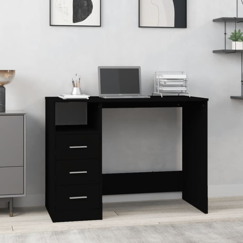 Bureau avec tiroirs Noir 102x50x76 cm Bois d'ingénierie - XIOS