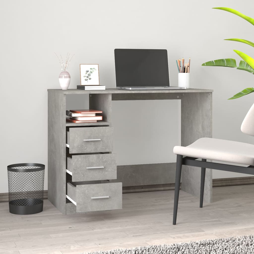 Bureau avec tiroirs Gris béton 102x50x76 cm Bois d'ingénierie - XIOS