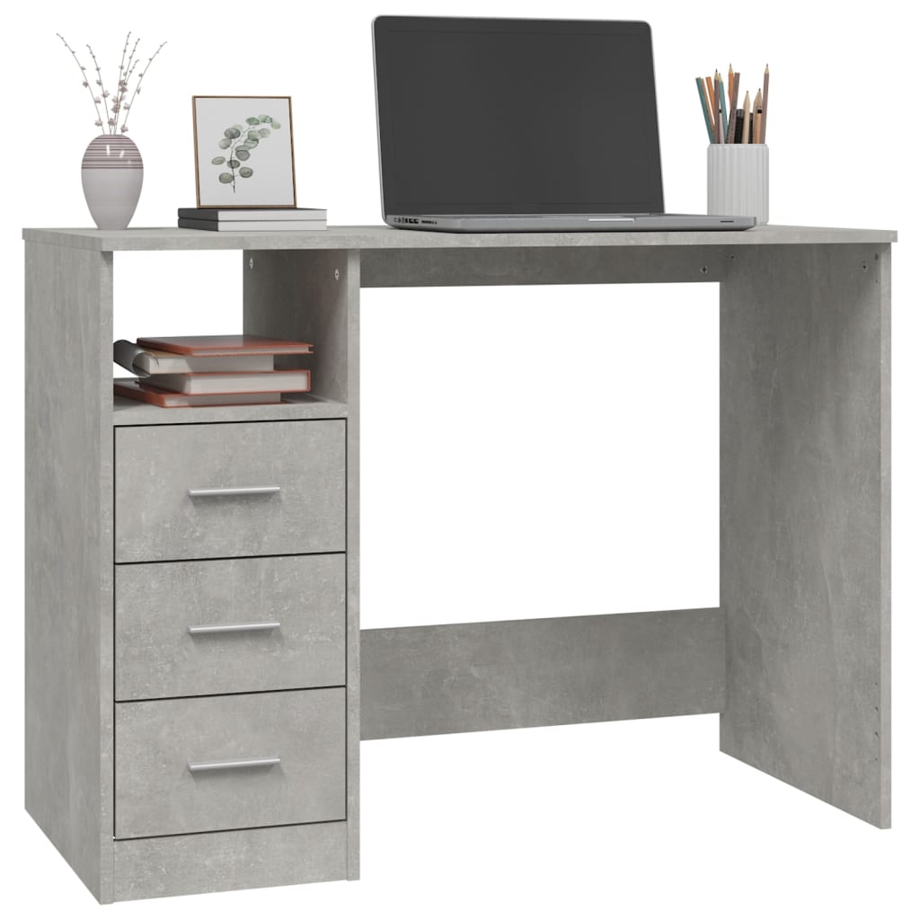 Bureau avec tiroirs Gris béton 102x50x76 cm Bois d'ingénierie - XIOS