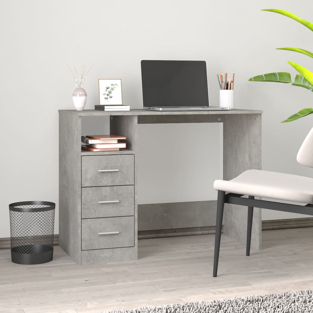 Bureau avec tiroirs Gris béton 102x50x76 cm Bois d'ingénierie - XIOS