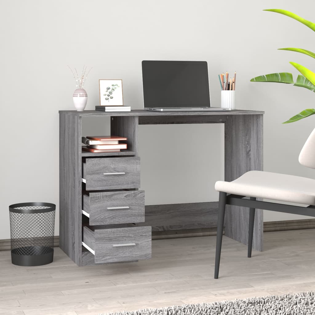 Bureau avec tiroirs Sonoma gris 102x50x76 cm Bois d'ingénierie - XIOS