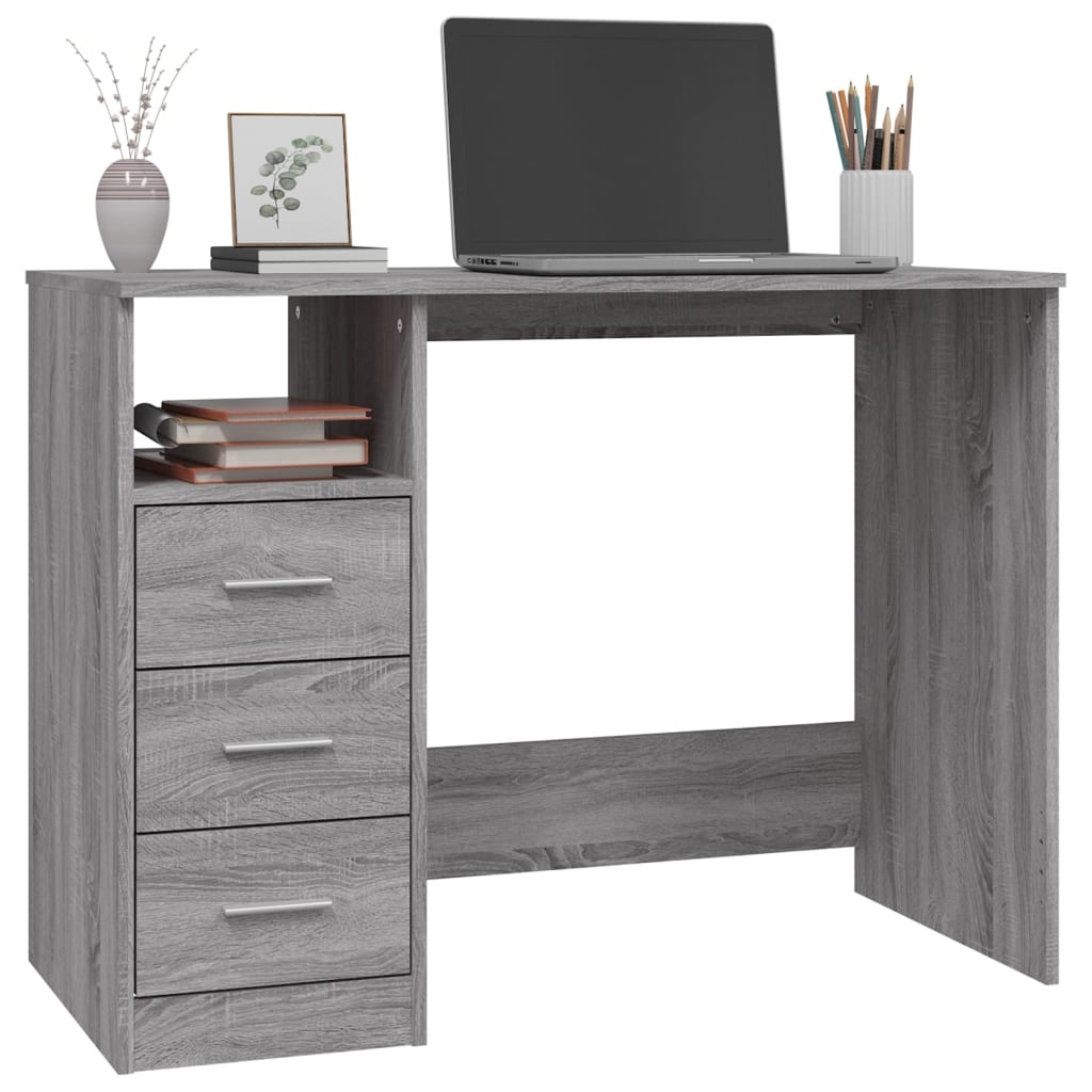 Bureau avec tiroirs Sonoma gris 102x50x76 cm Bois d'ingénierie - XIOS