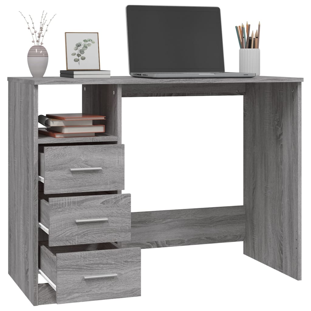 Bureau avec tiroirs Sonoma gris 102x50x76 cm Bois d'ingénierie - XIOS