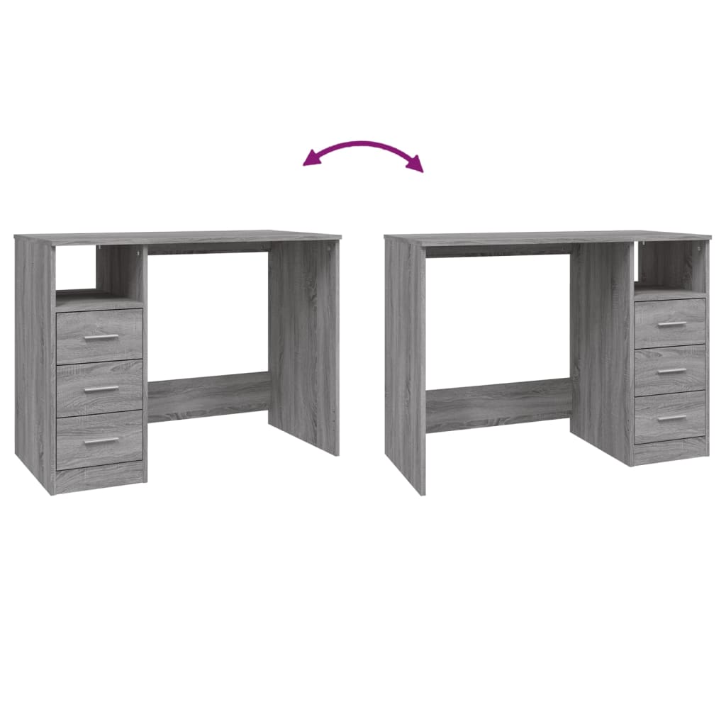 Bureau avec tiroirs Sonoma gris 102x50x76 cm Bois d'ingénierie - XIOS