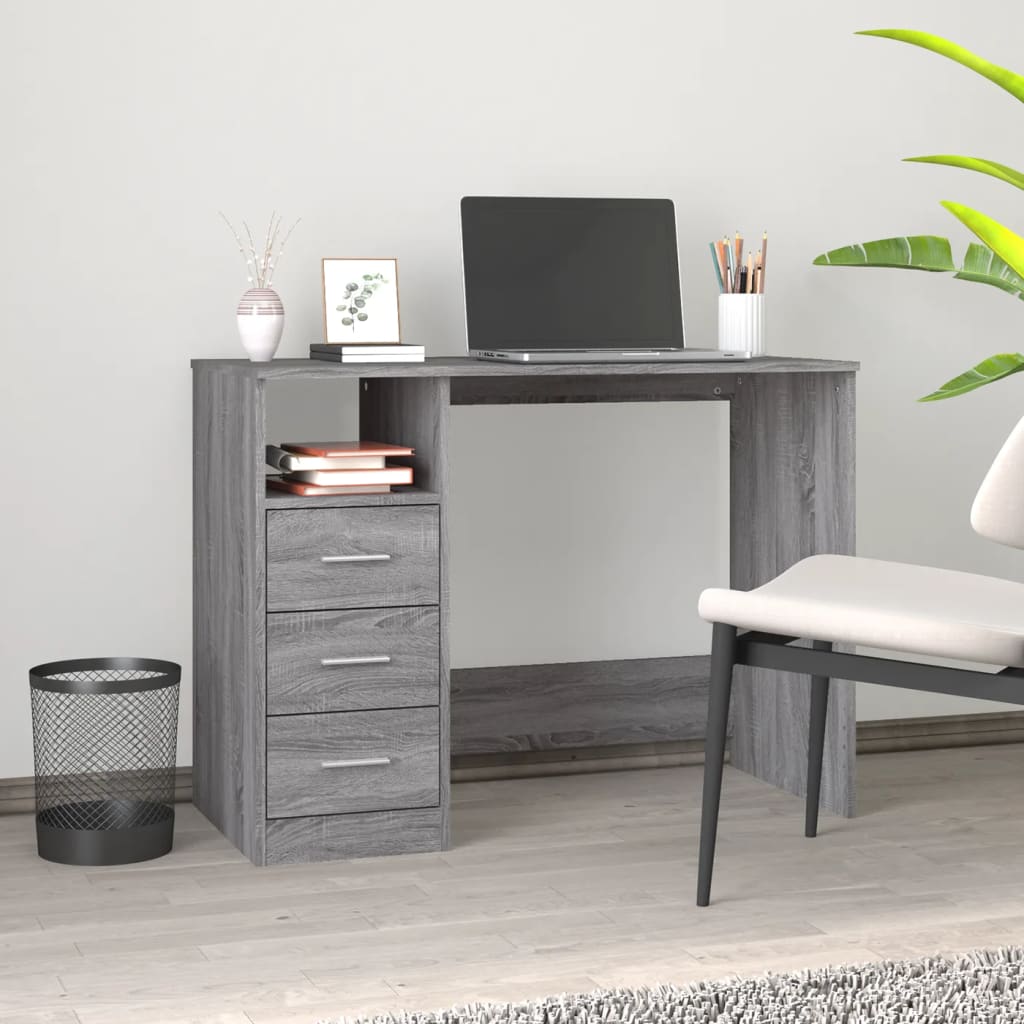 Bureau avec tiroirs Sonoma gris 102x50x76 cm Bois d'ingénierie - XIOS