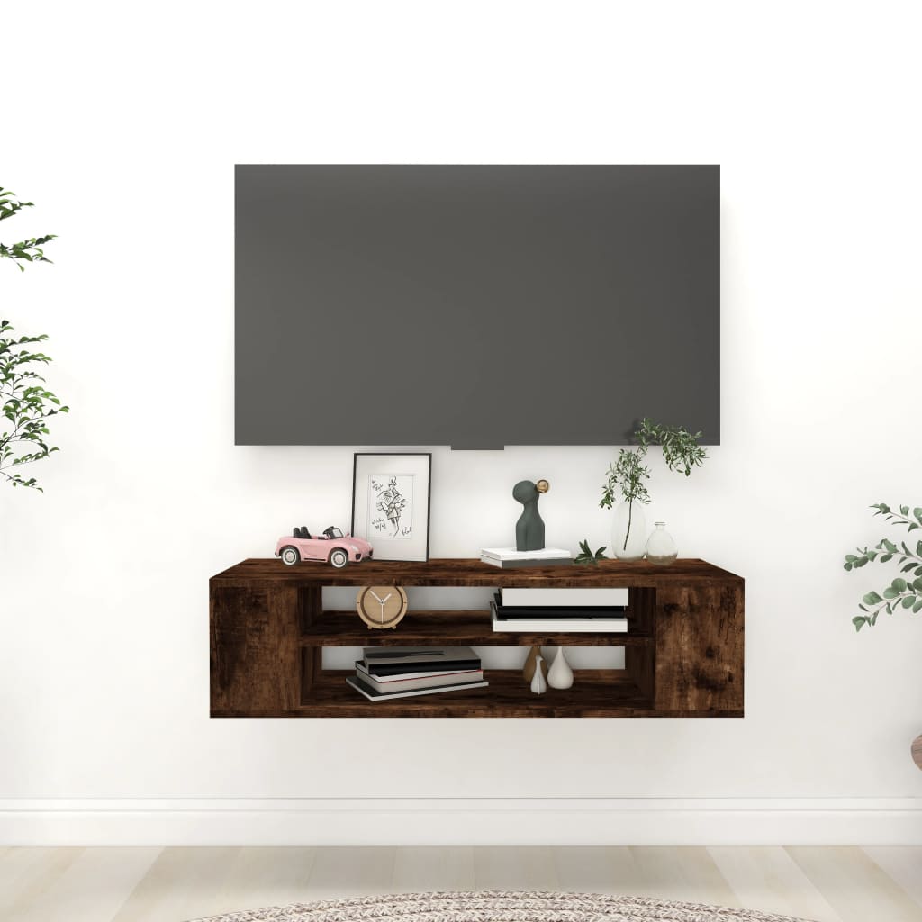 Armoire TV suspendue Chêne fumé 100x30x26,5cm Bois d'ingénierie - XIOS
