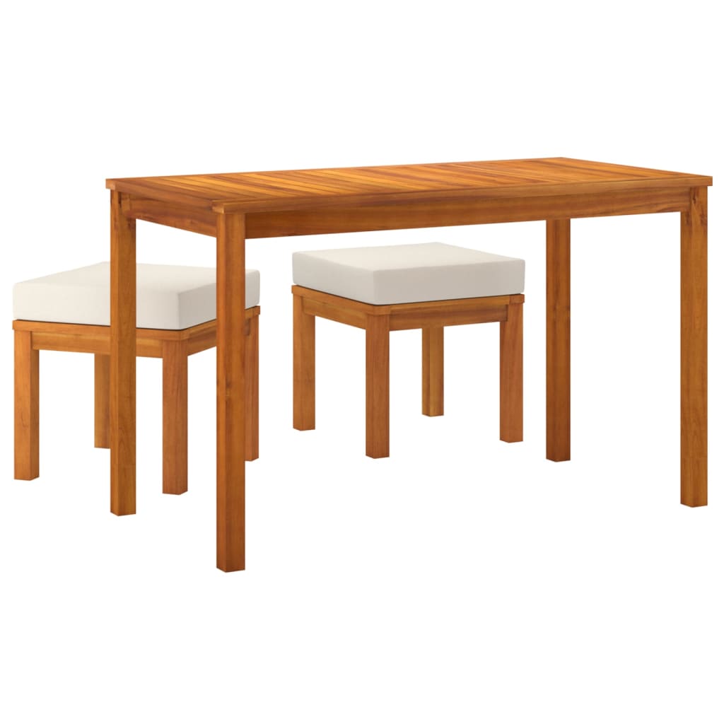 Ensemble à manger de jardin 3 pcs et coussins Acacia solide