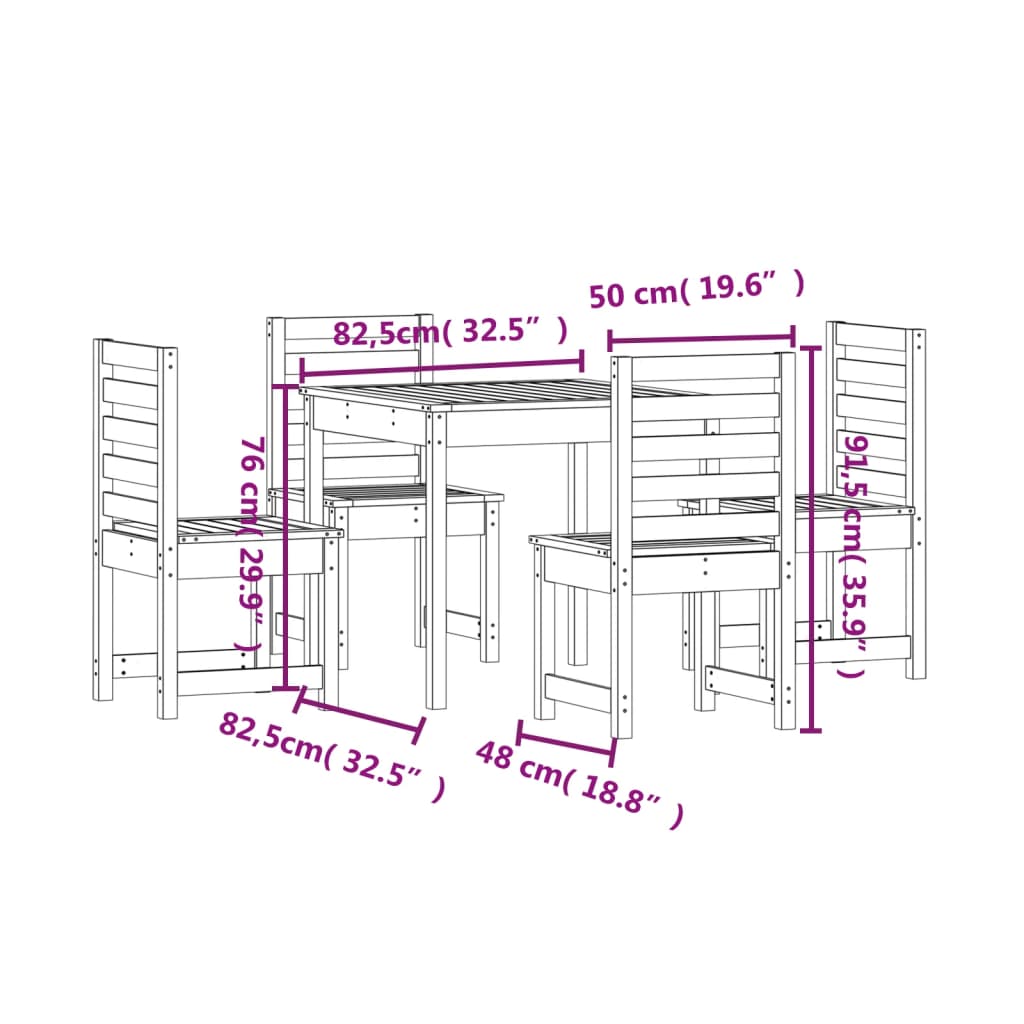 Ensemble à manger de jardin 5 pcs blanc bois massif de pin