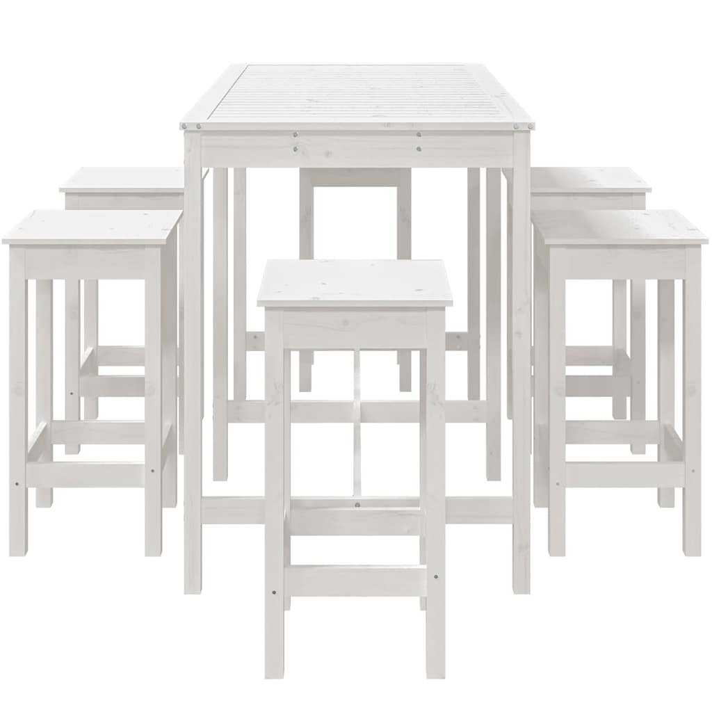 Ensemble de bar de jardin 7 pcs blanc bois de pin massif