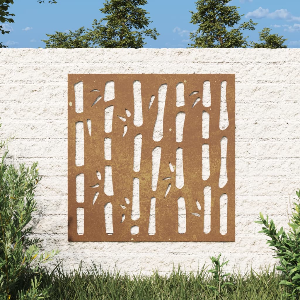 Décoration murale jardin 55x55 cm acier corten design bambou - XIOS