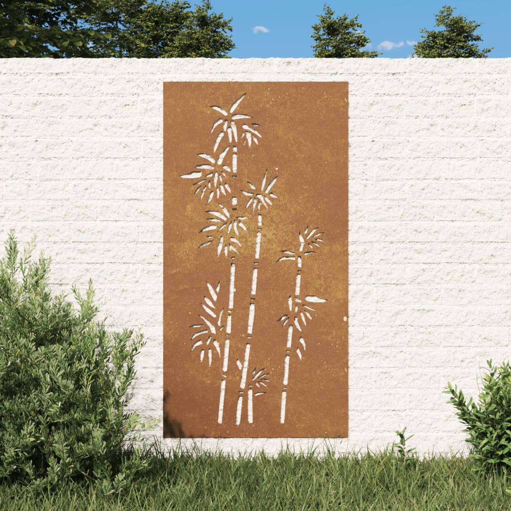 Décoration murale jardin 105x55 cm acier corten design bambou - XIOS