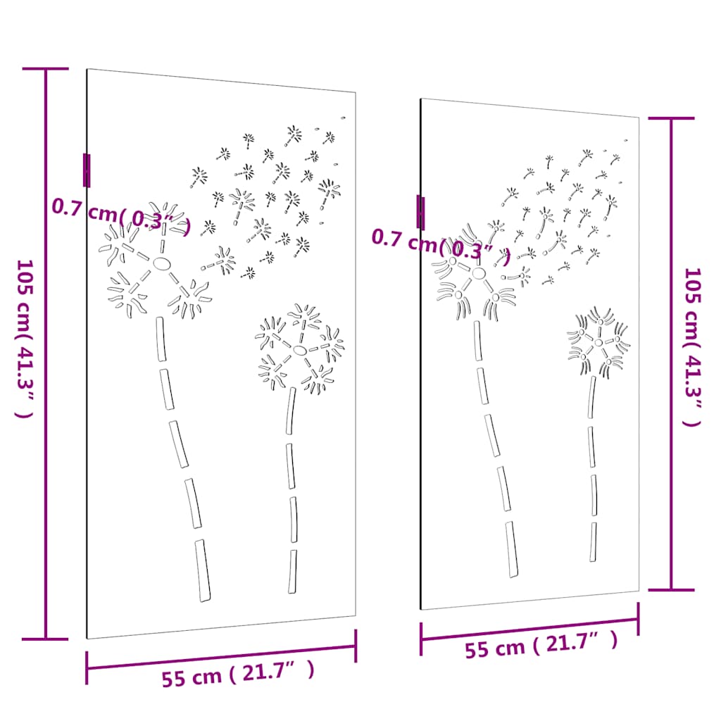 Décorations murales de jardin 2pcs 105x55 cm design de fleur