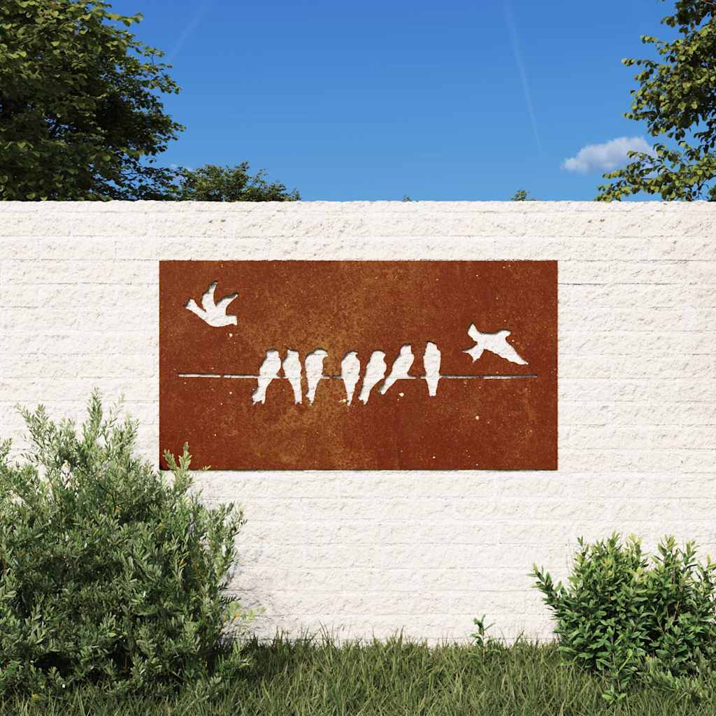 Décoration murale jardin 105x55 cm acier corten design d'oiseau