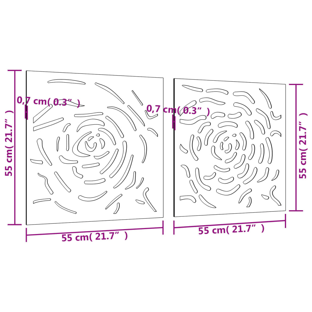 Décorations murales jardin 2 pcs 55x55 cm design de rose - XIOS