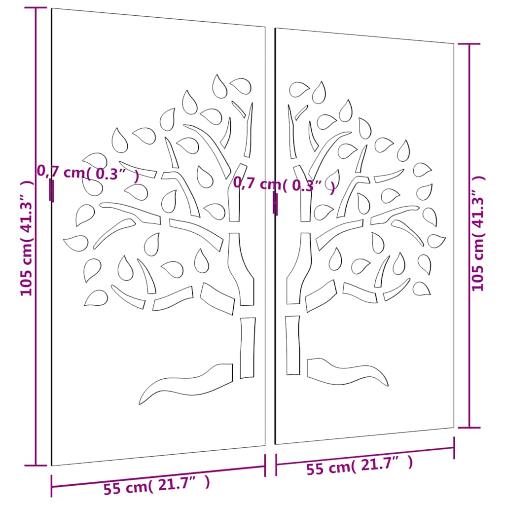 Décorations murales jardin 2 pcs 105x55 cm design d'arbre - XIOS