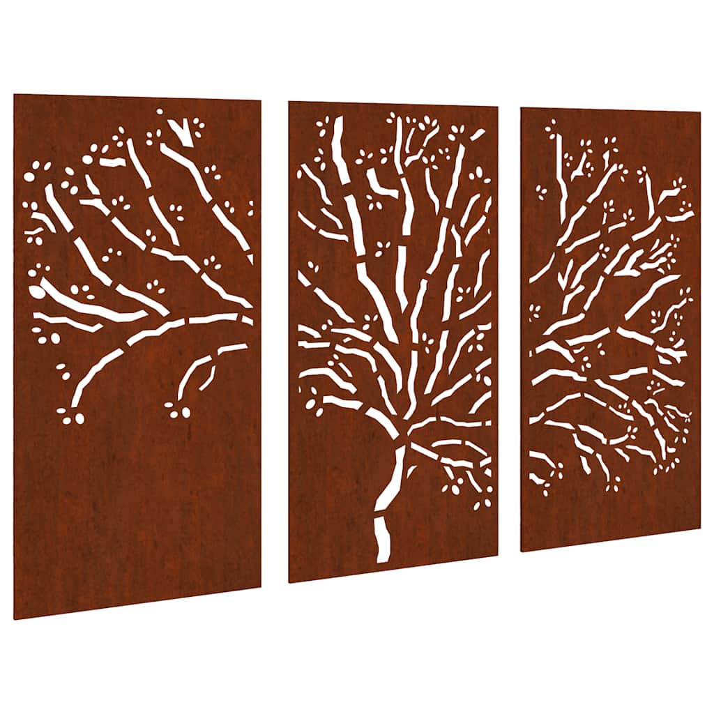 Décorations murales jardin 3 pcs 105x55 cm design d'arbre acier
