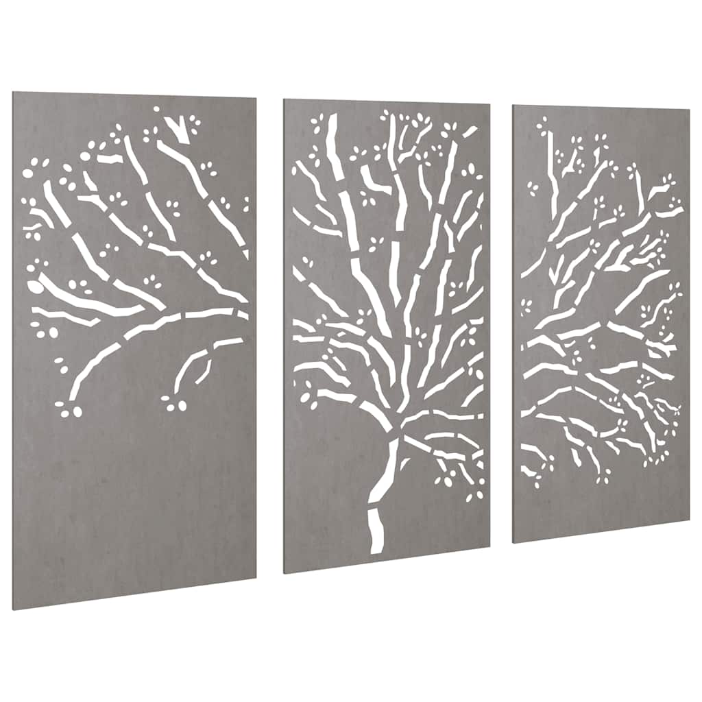Décorations murales jardin 3 pcs 105x55 cm design d'arbre acier