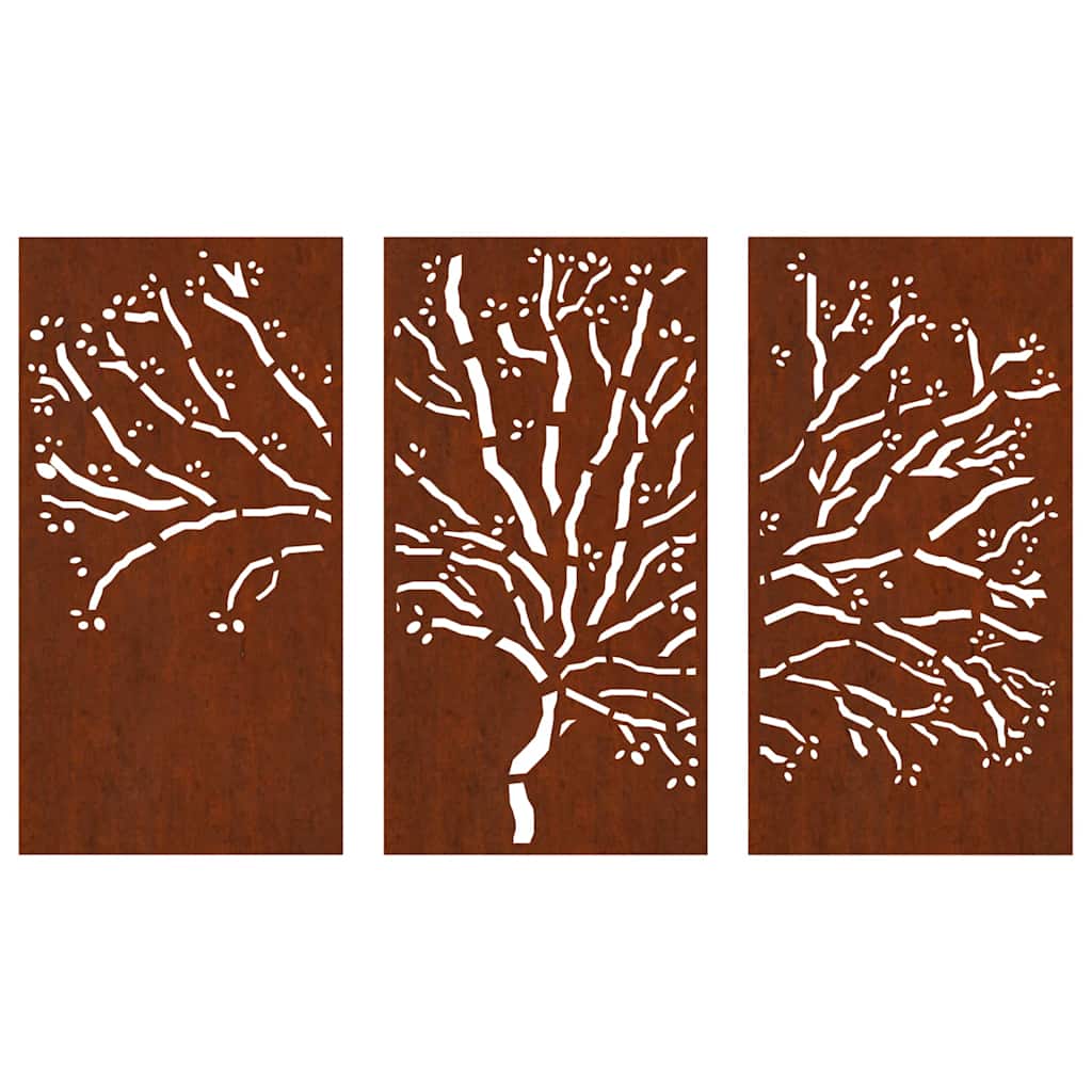 Décorations murales jardin 3 pcs 105x55 cm design d'arbre acier