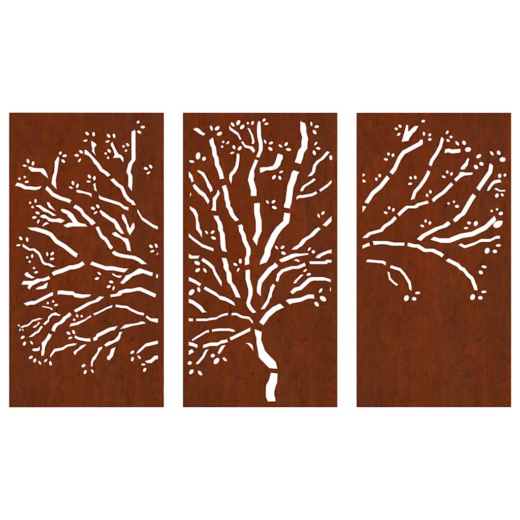 Décorations murales jardin 3 pcs 105x55 cm design d'arbre acier