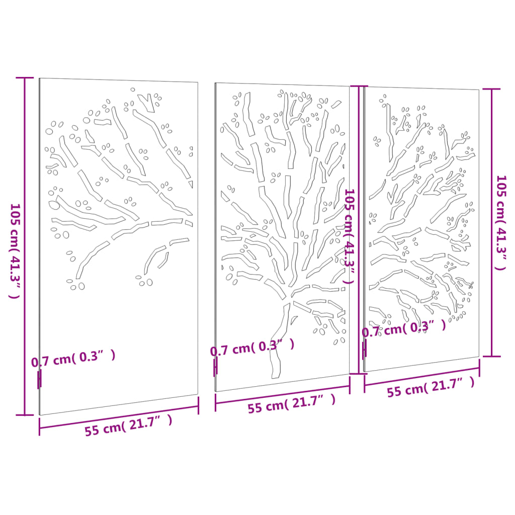 Décorations murales jardin 3 pcs 105x55 cm design d'arbre acier - XIOS
