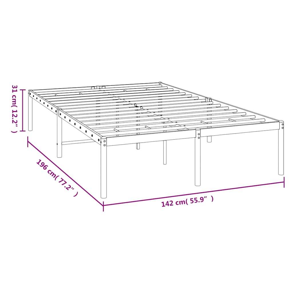 Cadre de lit métal sans matelas noir 135x190 cm - XIOS